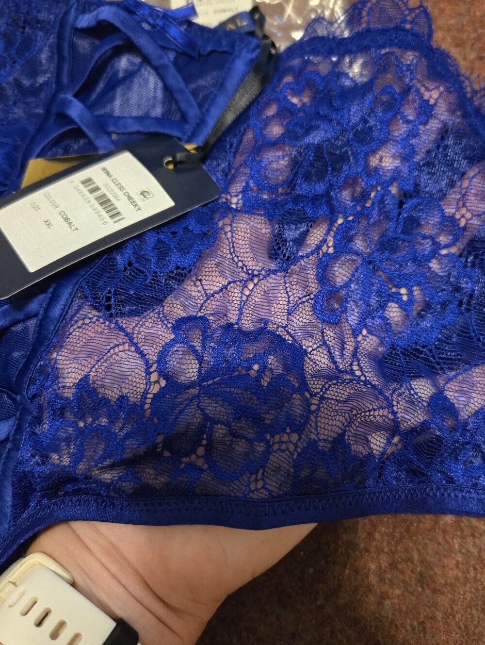 New! Fox & Royal Irina Cless Cheeky Sheer Lingerie No Crotch Size XXL Royal Blue - Picture 7 of 8